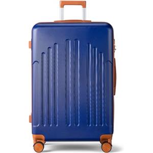 LEADZM Valigia Grande 23 kg Rigida, Trolley Grande in ABS, Suitcase con 4 Ruote Girevoli Doppie (Blu Navy-Marrone, XL, 75CM)