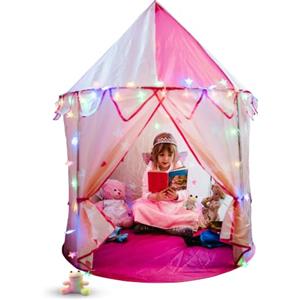 Rainbow Frog Tenda da gioco rosa principessa per bambini; luci a stella colorate e rana arcobaleno giocattolo. Tenda da gioco pop-up per bambine; casetta per bambini. 135 cm di altezza, 105 cm di larghezza.
