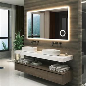 pro.tec Specchio LED da Parete Specchio da Bagno Luminoso con Antiappanamento Lente Ingranditore Display Orologio Luce Bianca Regolabile con Sensore Tattile Specchio Rettangolare 100 x 70 cm - Bianco