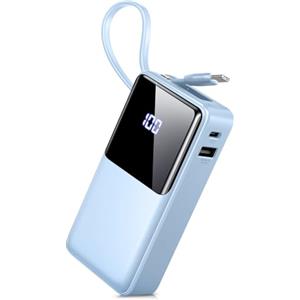 Coucur Power Bank 10000mAh, Powerbank 3A Ricarica Rapida USB C Ingressi e Uscite, Potente e Sottile Caricatore Portatile con Cavi Integrati, Caricabatterie Portatile per iPhone Samsung Cellulare Tablet ecc
