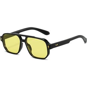 LJCZKA Retro Occhiali da Sole Pilota da Donna Doppio Ponte Uomo Occhiali da Sole Quadrati Vintage Anni 70 con UV400 Protezione