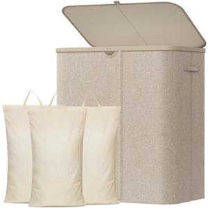 Lifewit Cesto Portabiancheria, Cesta Panni Sporchi con coperchio, Laundry Basket con Plastica Manici, Porta Biancheria Sporca per Bagno, Lavanderia, Camera da Letto, 165 L, Beige