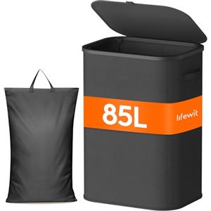 Lifewit Cesto Portabiancheria, Cesta Panni Sporchi con coperchio, Laundry Basket con Plastica Manici, Porta Biancheria Sporca per Bagno, Lavanderia, Camera da Letto, 85 L, Nero