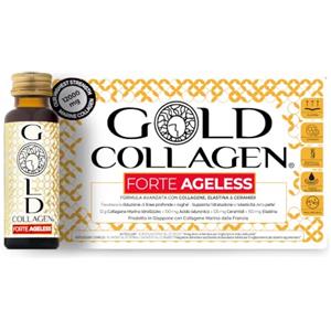 GOLD COLLAGEN Forte Ageless-12.000mg Collagene Marino da Bere,10 Flaconcini | 23 Ingredienti Attivi con Acido Ialuronico, Ceramidi ed Elastina, Azione Anti-Età, Elasticità e Idratazione, Gusto Tropicale