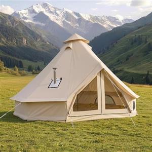 VEVOR Tenda a Campana Oxford da Campeggio, Tenda a Yurta da 4 Stagioni 3 m, con Presa per Stufa, Impermeabile e Traspirante, Max 3 Persone, con Pavimento Rimovibile e Cerniera, per Gite in Famiglia