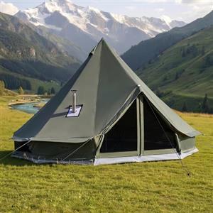 VEVOR Tenda a Campana in Tela 4 Stagioni 4 m per Campeggio, Tenda a Yurta con Presa per Stufa, Tela Traspirante, Max 4 Persone, con Pavimento Staccabile e Cerniera, per Gite Escursioni Vacanze Gruppo