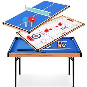 SereneLife Tavolo Multigioco 4 in 1 da Adulti e Bambini, Portatile e Pieghevole con Accessori, Ping Pong, Hockey da Tavolo, Biliardino e Shuffleboard