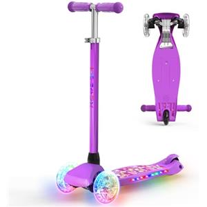 TONBUX Monopattino Bambini 3-8 Anni, Monopattino per Bambini con Colonna, Ruote e Vassoio Luminoso, Vassoio Metallico Rinforzato, Altezza Regolabile 65-80 cm, Freno Posteriore Reattivo, Lean to Steer