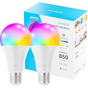 UPXNBOR Lampadina Smart E27 LED RGBWW WiFi, 9W, 2 Pezzo