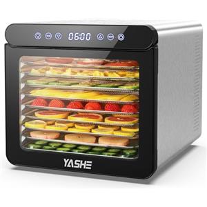 YASHE Essiccatore Alimentare, Disidratatore da 800W con Display a LED, Temperatura Fino a 75℃ e Timer 48H, 9 Vassoi in Acciaio Inox, 9 Setacci a Rete, 1 Vassoio per Frutta