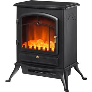 HOMCOM Camino Elettrico da Terra con Effetto Fiamma ABS 45x28x54cm Nero