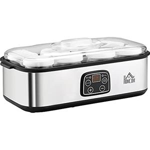 HOMCOM Yogurtiera Elettrica 25W con 8 Vasetti Timer 1-48 Ore Argento