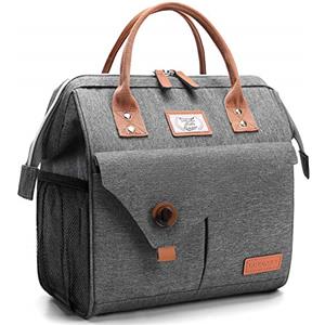 Lekesky Borsa termica per il pranzo da donna, borsa termica per lavoro, escursioni, shopping, picnic, 11 l, grigio