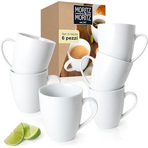 Moritz & Moritz Set Tazze da Caffè Americano 300ml - Tazze Colazione in Porcellana Bianca - 6 Pezzi per Caffè, Tè & Cioccolata Calda - Serie Basic