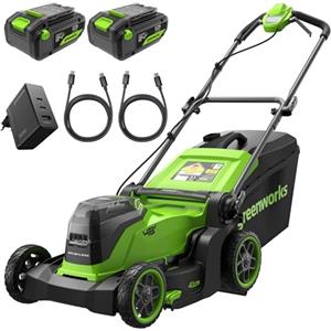 Greenworks 48V (24V x 2) Tosaerba a Batteria Li-Ion, Ampiezza di taglio 41cm, Tagliaerba Elettrico Batteria CON Due Batterie 4Ah e Caricabatterie Doppio MO48L422-01