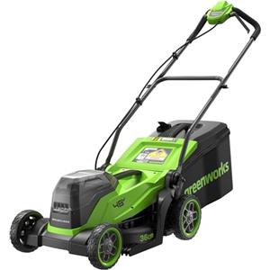 Greenworks 48V (24V x 2) Tagliaerba a batteria,larghezza di taglio 36 cm, fino a 400 m², regolazione altezza taglio centrale 5 posizioni 30-80 mm, senza batteria e caricabatteria - LM3602