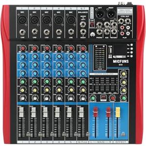Micfuns M6 - Mixer audio per DJ professionale, console soundbar con USB/MP3/Bluetooth, mixer live, effetto digitale, mixer a 7 canali + 48 V