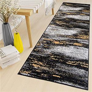 TAPISO Maya Tappeto Passatoia al Metro Tappeto Runner Corridoio Cucina Giallo Nero Moderno Astratto A Pelo Corto 70 x 180 cm