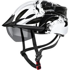 Joellfuner Casco Bici Uomo Donna, Casco MTB con Occhiali Magnetici e Visiera Rimovibile, Cascos Bicicletta Leggeri Traspirante, per Biciclette, Monopattini Elettrici Adulti, Certificato CE, 57-62cm