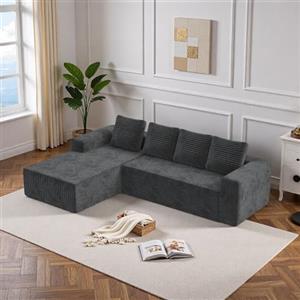 Lekvvied Divano 4 posti in velluto a coste,divano angolare modulare moderno con chaise longue rivolta a destra per soggiorno camera da letto, nessun montaggio richiesto (B-grigio)