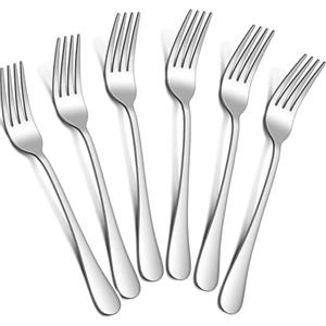 tiokin Set di 6 forchette da tavola, 20,5 cm, in acciaio inox per uso alimentare, forchette da tavola, posate con finitura a specchio, lavabili in lavastoviglie, utilizzabili per casa, cucina o