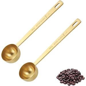 Tiokin 2 pezzi 1 cucchiaio da cucina per caffè, cucchiaio dosatore in acciaio INOX da 15 ml, cucchiaio da caffè con manico lungo per caffè macinato, tè sciolto, latte in polvere e polvere (oro)