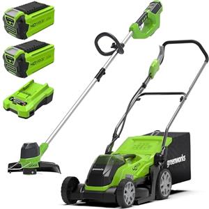 Greenworks Tools Greenworks 40V Tagliaerba a Batteria Ampiezza di Taglio 35cm con 2x 2Ah Batterie e Caricabatterie G40LM35K2X Bonus 40V Tagliabordi a Batteria Solo Macchina G40LT