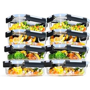 LNWSN Set contenitori per alimenti, 8 contenitori per alimenti in vetro da 640 ml con bottoni a pressione su tutti e quattro i lati, contenitori riutilizzabili ideali per picnic all'aperto