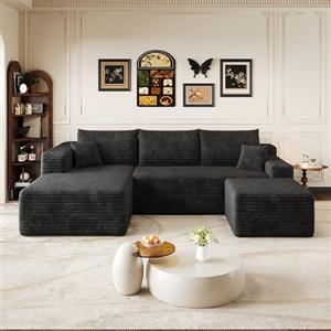 Henjda Divano angolare con funzione letto, 241 cm, motivo nuvole, divano letto modulare a forma di U, con ottomano, divani sezionali per soggiorno, non richiede montaggio