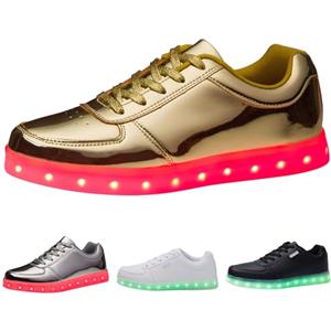 Dasongff Sneakers alte da donna, uomo, LED, luminoso, sport, unisex, con lacci, luci lampeggianti, discoteca, club, metallizzato, lucido, camminata, palestra, corsa, sneakers alla moda, grande, B1 Bianco, 39
