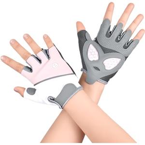 OTraki Guanti da palestra da donna in silicone antiscivolo con imbottitura spessa, guanti da allenamento traspiranti per assorbimento degli urti con linguette per allenamento, ciclismo, arrampicata