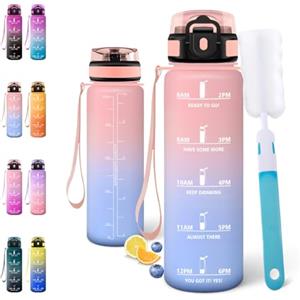 Motswedi Borraccia 500 ml, Borraccia Sportiva, a Prova di Perdite Bottiglia acqua, Include Spugna di Pulizia, Motivazionale Bottiglia Plastica, per Palestra, Scuola, Ufficio, Rosa & Azzurro cielo