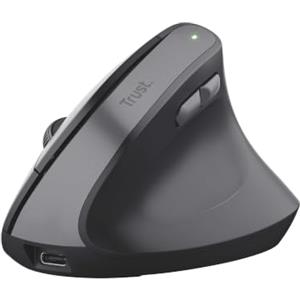 Trust Yuno Mouse Ergonomico Senza Filo, Mouse Verticale Ricaricabile, Ricevitore USB da 2,4GHz, DPI Regolabile (800-2400), Sensore Ottico, 6 Pulsanti, 70% Plastica Riciclata, Macbook, Computer - Nero