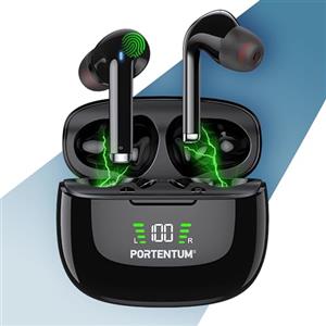 PORTENTUM Cuffie bluetooth 6.0 wireless - Cancellazione del rumore HYBRID ANC + ENC - 60h - Auricolari controllo touch impermeabili IPX6 - Schermo LED - Bassi HiFi 10 mm - Vestibilità comoda - USB-C