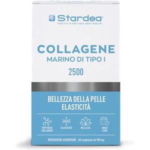 STARDEA Srl Collagene Marino idrolizzato con Zinco | Collagene in compresse | Collagene Marino di Tipo 1 | 60 Compresse | Idratazione e tonicità pelle | Integratore Capelli, Pelle, Unghie | STARDEA COLLAGENE 2500