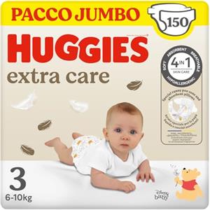 Huggies Extra Care, Pannolini Taglia 3 (6-10Kg), Ultra assorbente, Design Disney, 150 Pz