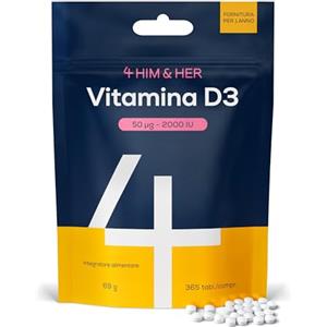 4 Vitamina D3 2000 UI (50 µg) - Integratore Alimentare di Vitamina D ad Alta Concentrazione - 365 Compresse (Scorta 1 Anno) - Supporto Ossa, Denti e Sistema Immunitario - 4 HIM & HER