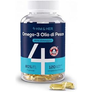 4 Omega 3 1668mg Olio di Pesce, 1334mg Omega-3 Alto Dosaggio, 4 HIM & HER