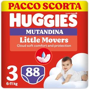 Huggies Little Movers Pannolini Mutandina Taglia 3 (6-11 Kg), Ultra assorbente, Protezione completa, 88 Pz
