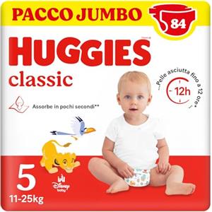 Huggies Classic, Pannolini Taglia 5 (11-25Kg), Protezione completa, Pacco Jumbo, 84 Pz