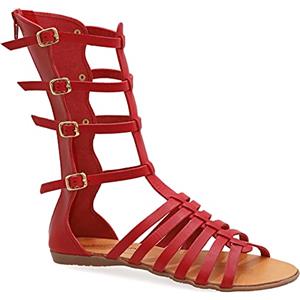 EMMANUELA handcrafted for you Emmanuela Sandali in pelle Gladiatore fatti a mano Antica Grecia, Sandali alti in vitello con cerniera sullo stinco, cinghia scarpe estive piatte per le donne, Rosso corallo, 40 EU