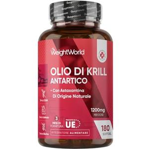 WeightWorld Olio di Krill con Astaxantina e Colina, 180 Capsule Softgel (3 Mesi di Fornitura), Omega 3 Krill Antartico 1200mg, Omega 3 EPA DHA, 180mg, da Fish Oil, Astaxanthin da Fonte Naturale, Senza Glutine