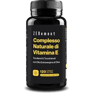 Zenement Natural Vitamin E Complex - Tocoferoli e Tocotrienoli - Potente Antiossidante, Protegge le Cellule dallo Stress Ossidativo - con Olio Extravergine di Oliva Spagnolo - 120 Capsule - Zenement