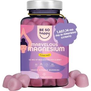 BE SO HAPPY Magnesio Caramelle Gommose 180mg - 60 Gummies al Citrato di Magnesio Bambini e Adulti Senza Zuccheri - Vegane, Gusto di Frutti di Bosco - Sostiene il Sistema Muscolo, Scheletrico, Nervoso - BeSoHappy