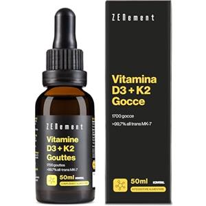 Zenement Vitamina D3 + K2 Gocce - Ingredienti Premium K2VITAL® MK-7 All-Trans 99,7% e Vitamina D3 Naturale da Lanolina - per le Ossa e il Sistema Immunitario - 1700 Gocce (50 ml) - Zenement
