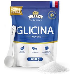 LALEA Glicina Polvere 1250g - Amminoacido Glicina Pura al 100% - Componente del Collagene - Vegano, Senza Additivi, Altamente Solubile - Supporta Sonno, Articolazioni, Pelle - Formato grande