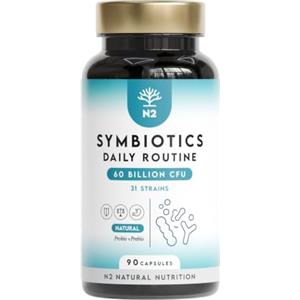 N2 Natural Nutrition Fermenti Lattici Adulti. Probiotici e Prebiotici. 40 Miliardi UFC. 90 capsule. Allevia la Digestione pesante, il Gonfiore addominale e migliora la Flora Intestinale. N2 Natural Nutrition