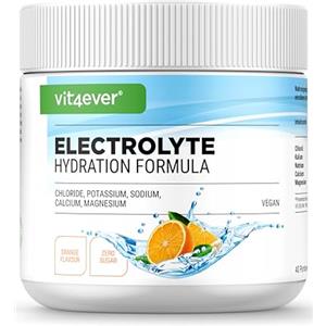 Vit4ever Elettroliti - 200 g (40 porzioni) - Formula di idratazione con cloruro, potassio, sodio, calcio, magnesio - Perfetto per gli atleti con perdita di liquidi - Senza zucchero - Vegano - Gusto Arancio