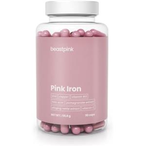 GymBeam Ferro Pink Integratore Donna - Anemia Donne - Con Ferro, Zinco, Rame, Folato, Vitamina B12 e C - Estratti Ortica e Melograno - Senza Glutine, Lattosio, OGM - Capsule Pratiche, 90cps