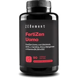 Zenement FertiZen Men - Formula per la Fertilità Maschile e la Riproduzione - con Ubiquinolo, DHA, L-Carnitina, Zinco e Vitamine B6, B9 e B12-90 Capsule Softgel - Fornitura di 1 Mese - Zenement